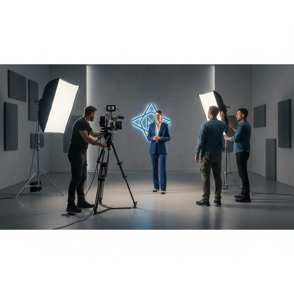 Équipe de production vidéo filmant du contenu corporate en studio
