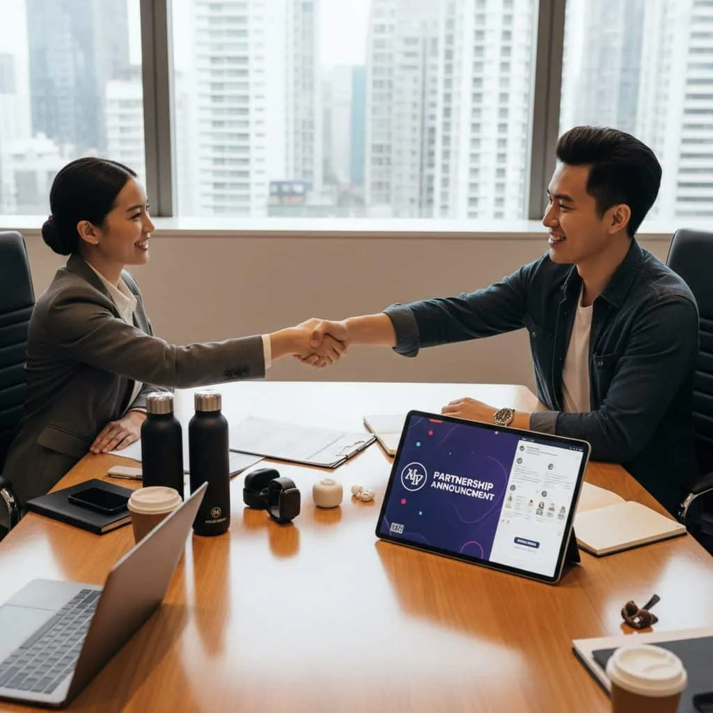 Signature accord collaboration entre marque et créateur de contenu