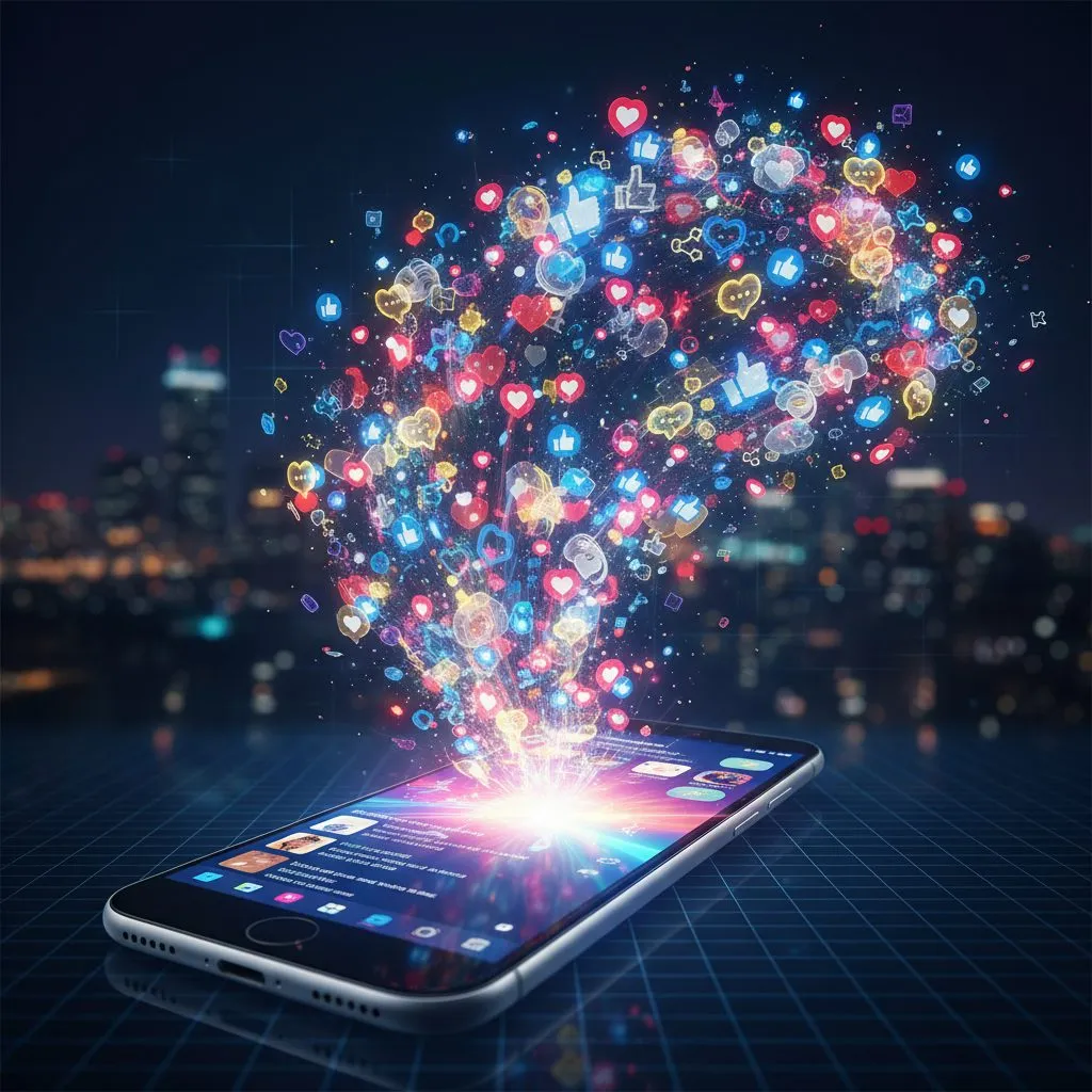 Visualisation engagement réseaux sociaux avec likes commentaires partages